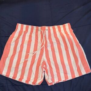H&M Coral and White Striped Swim Trunks